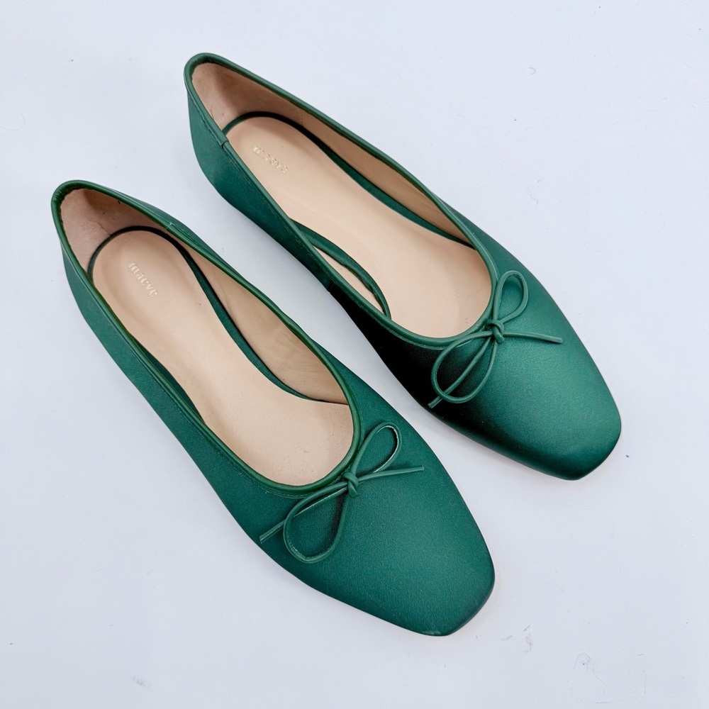 MAEVE BY ANTHRO Satin Square Toe Ballet Flats Emerald Green - Picture 3 of 9